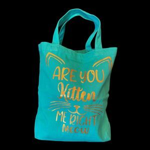 Are you Kitten Me Right Now CANVAS TOTE BAG Cat Ears Gold Glitter Vinyl Shopping